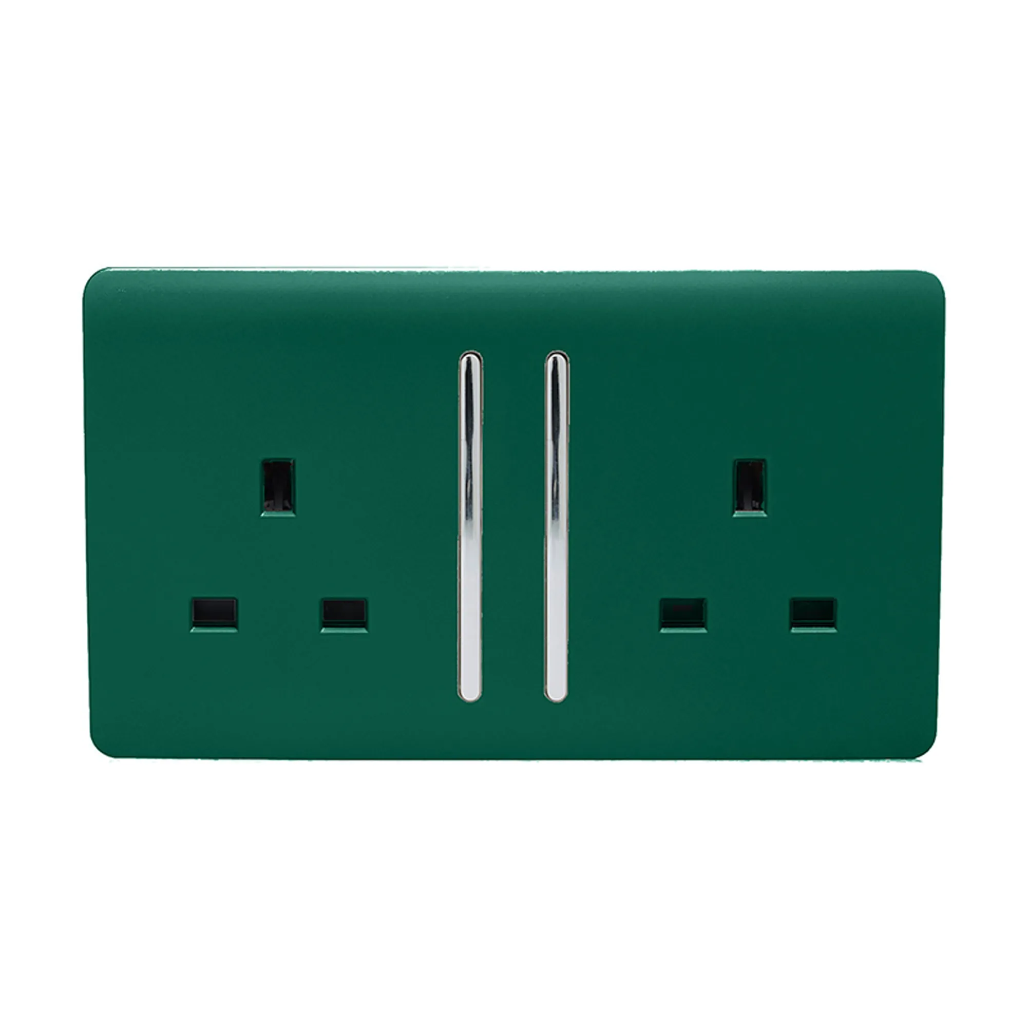 2 Gang 13Amp Long Switched Double Socket Dark Green